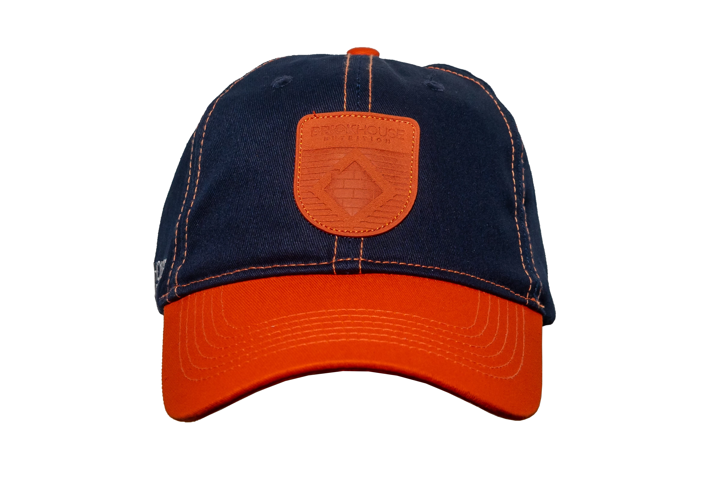 Brickhouse nutrition snapback hat leather patch blue front