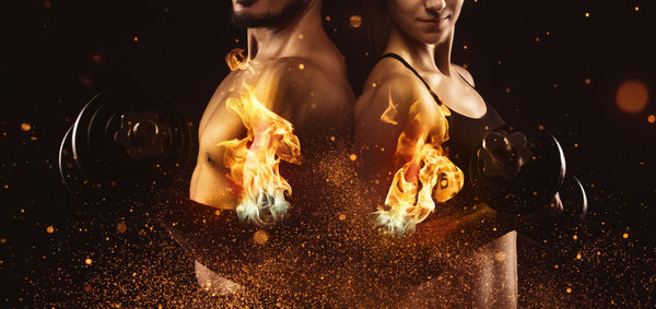 man and woman metabolic body on fire