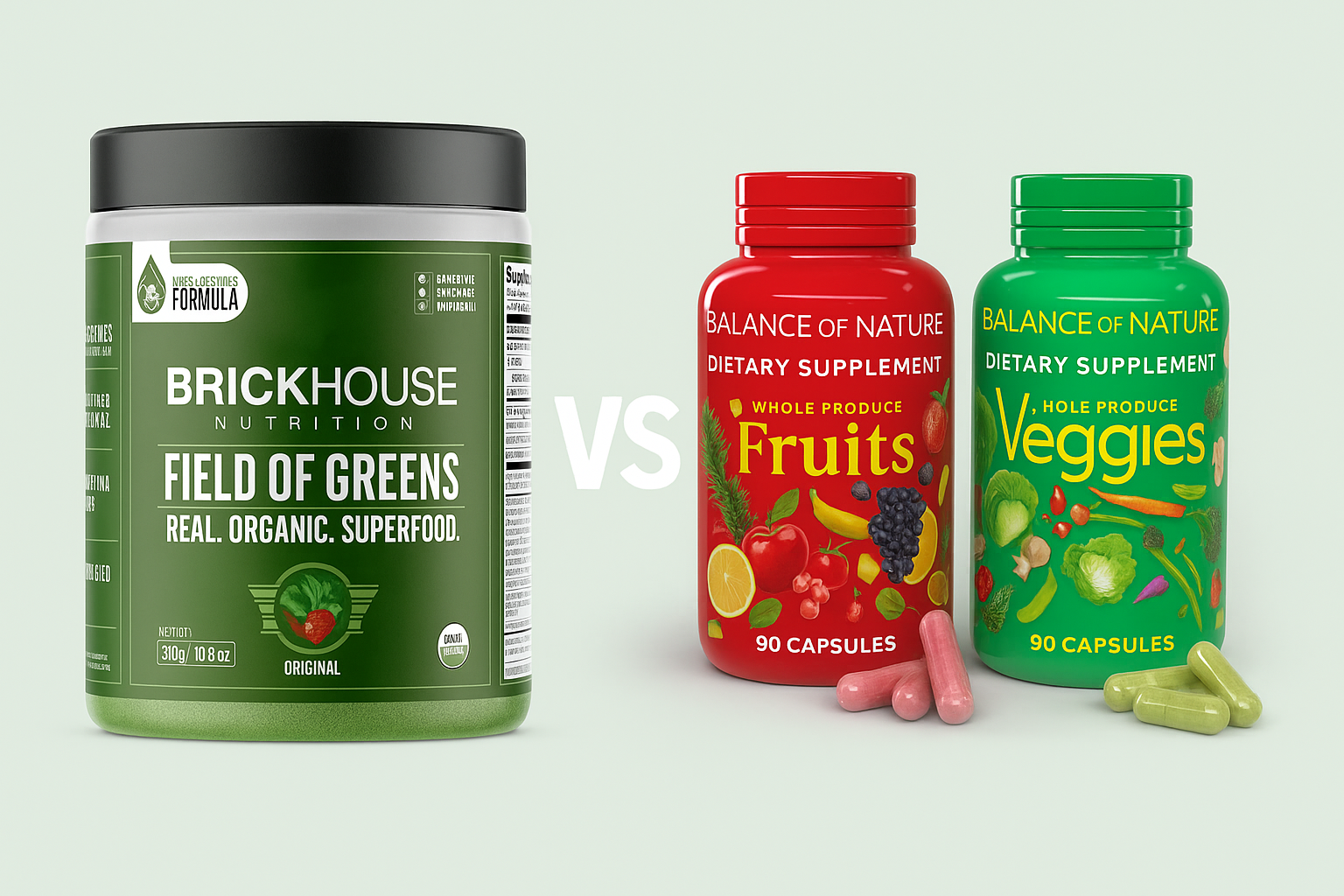 BrickHouse Nutrition Field of Greens vs. Balance of Nature Compared