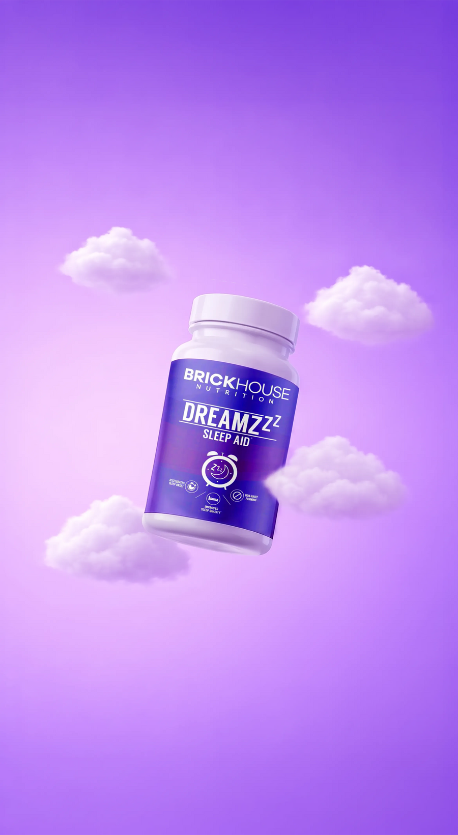 Dreamzzz sleep aid bottle floating among clouds