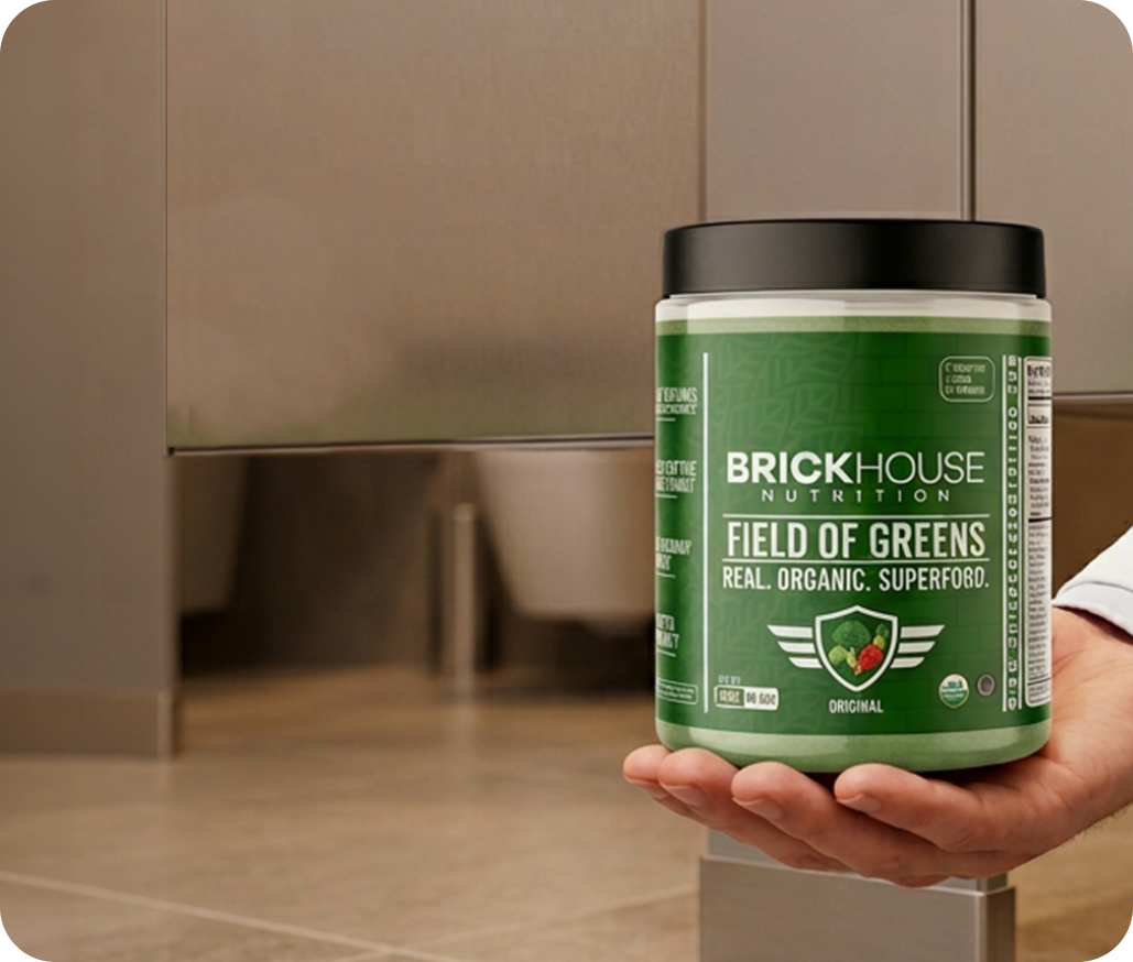 Field of Greens product held in a kitchen